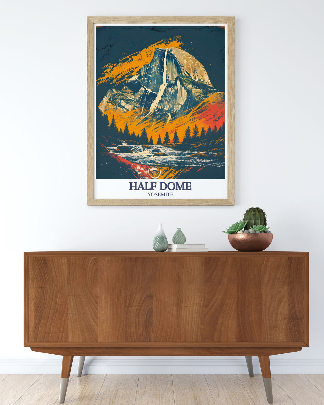 This stunning Half Dome poster print captures the beauty of Yosemite National Park, featuring the iconic Yosemite Falls and Half Dome. Perfect for adding natural inspiration to any room, this travel poster is a must have for lovers of the outdoors and national park enthusiasts.