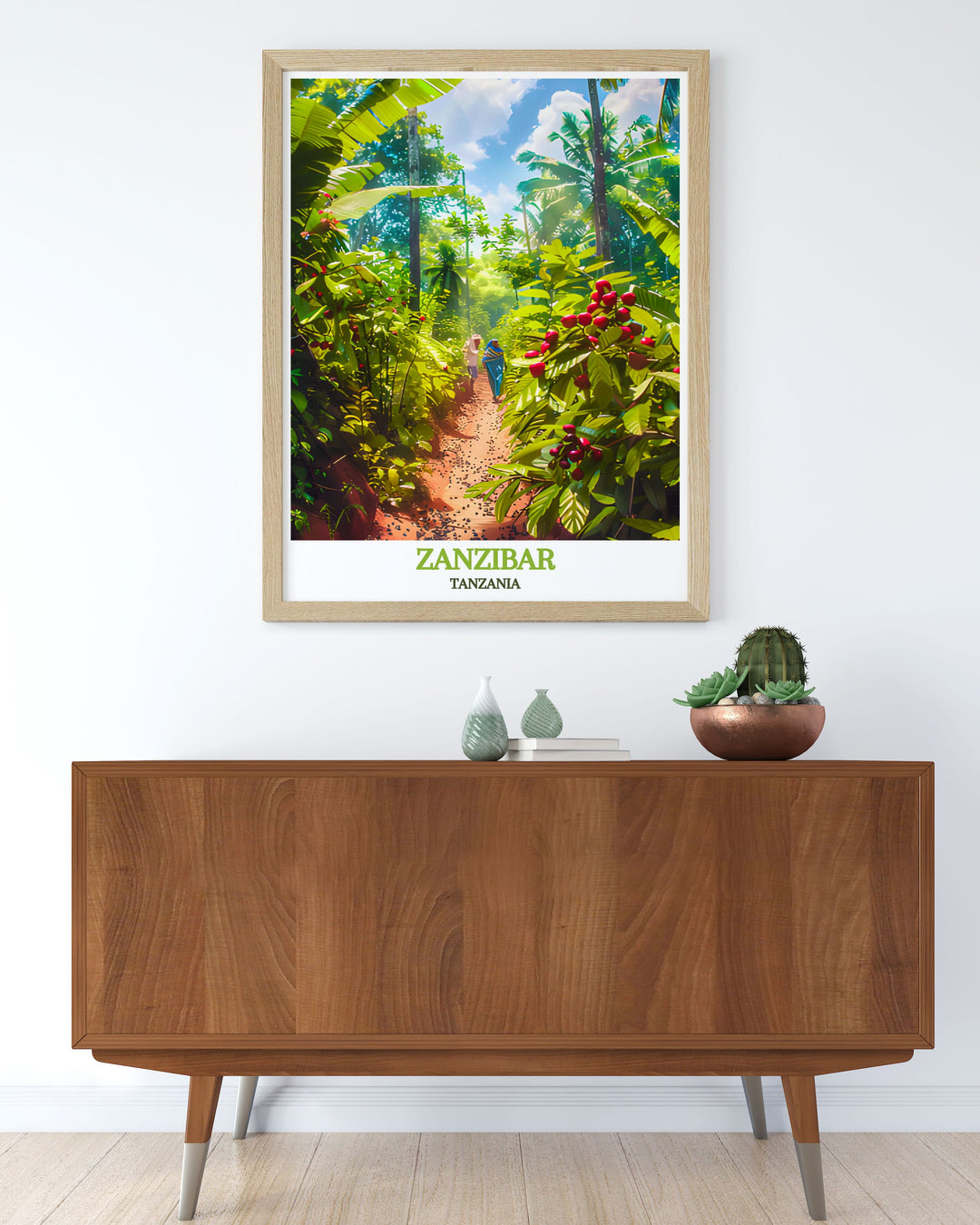 Unique Spice Farms vintage print illustrating the lush fields and vibrant colors of Zanzibars spice farms ideal for adding a touch of history and elegance to your home decor with timeless artwork that celebrates the beauty of nature.