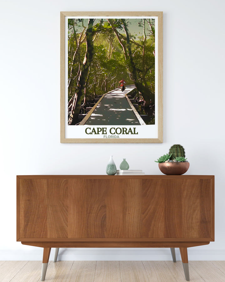 Cape Coral Bridge at Sunset Print with Four Mile Cove Ecological Preserve stunning Florida travel artwork ideal for home decor bringing the serene beauty of Cape Coral into your living space a perfect gift for all occasions.