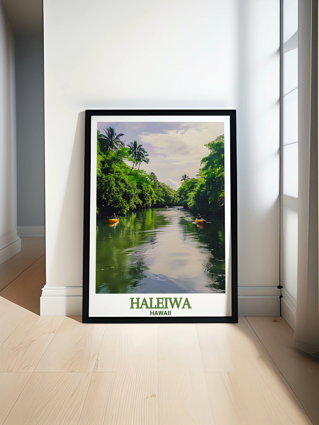 Discover the beauty of Hawaii with this stunning Haleiwa Travel Print featuring the iconic Anahulu River Haleiwa River and the vibrant cityscape Perfect for home decor or personalized gifts this print brings the serene charm of Haleiwa to life