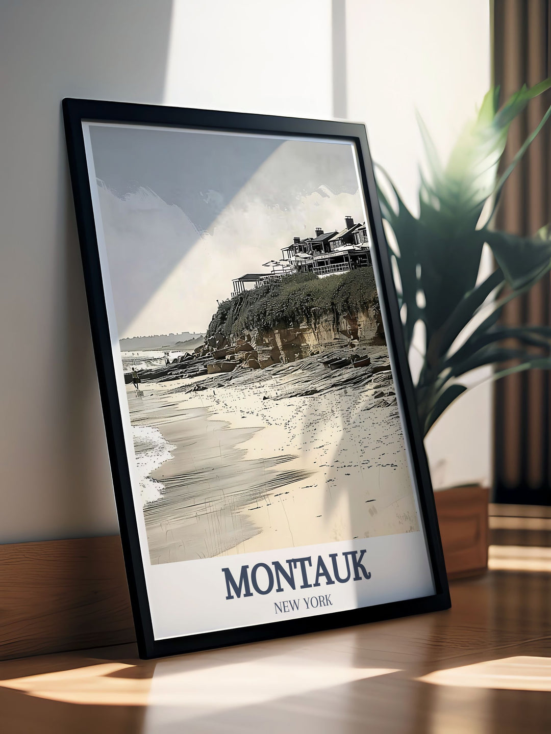 Detailed Montauk Street Map Print highlighting Ditch Plains Beach and Montauk Harbor great for stylish home decor and special occasions