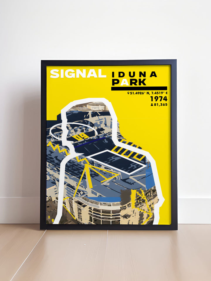 Bring the thrill of Dortmund Football to your home with the Marco Reus Print showcasing the iconic player in front of Signal Iduna Park a vibrant and dynamic piece of art for any Borussia Dortmund supporter