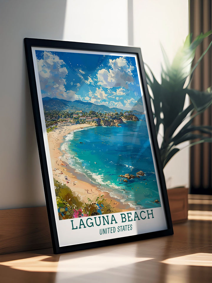 Laguna Beach Map Art Print featuring Main Beach is a unique addition to your home decor offering a sophisticated and colorful touch perfect for gifts and wall art.