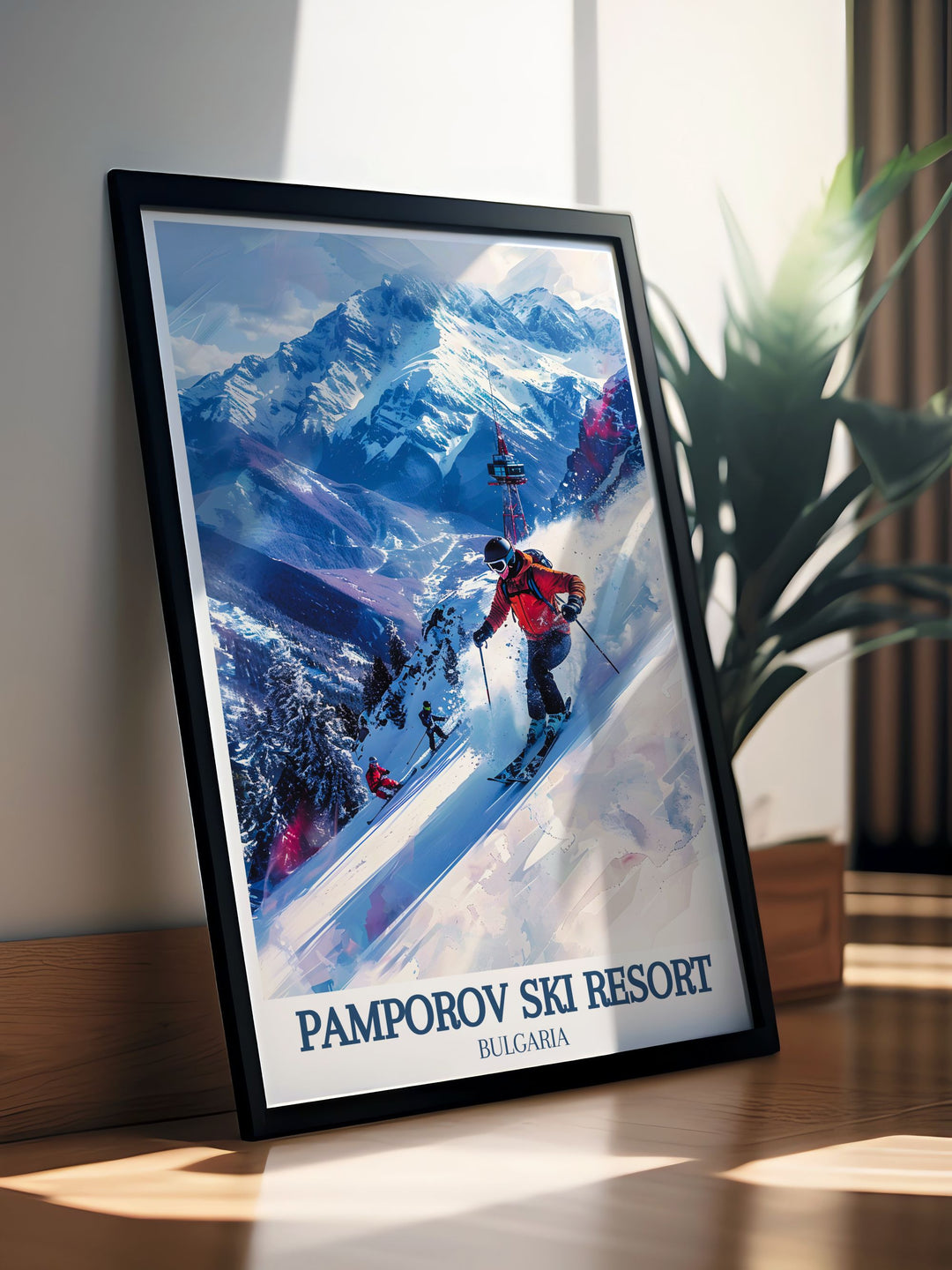 Snezhanka Tower Rhodope Mountains stunning living room décor with a vintage skiing print from Borovets Ski Resort a must have for those who love the adventure and elegance of Bulgarias most iconic ski areas