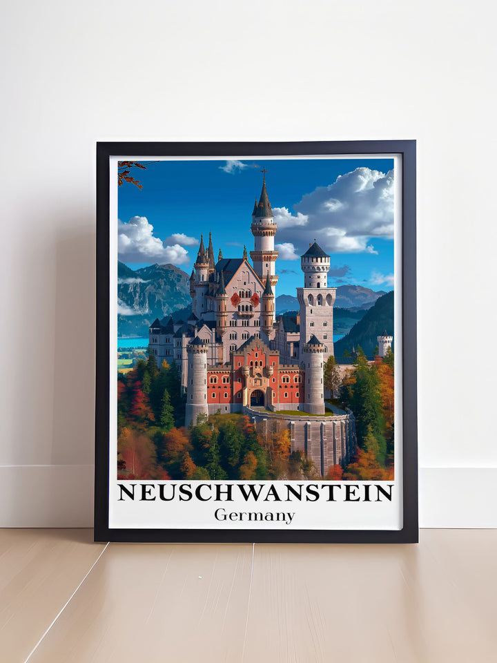 Neuschwanstein Castle home decor collection featuring matted art and city prints. These pieces enhance any space with their fine line print and botanical garden themes, adding elegance to your home.
