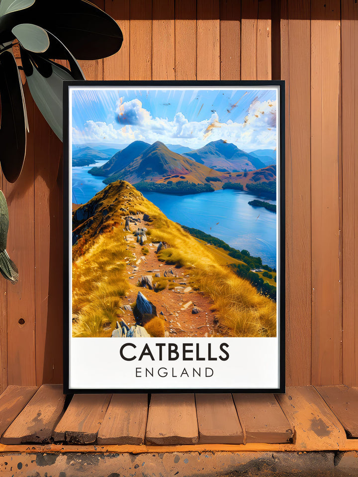 Cumbria print featuring Catbells Summit with vibrant colors and intricate details a perfect way to enhance your living space and remind you of the beauty of the Lake District every day
