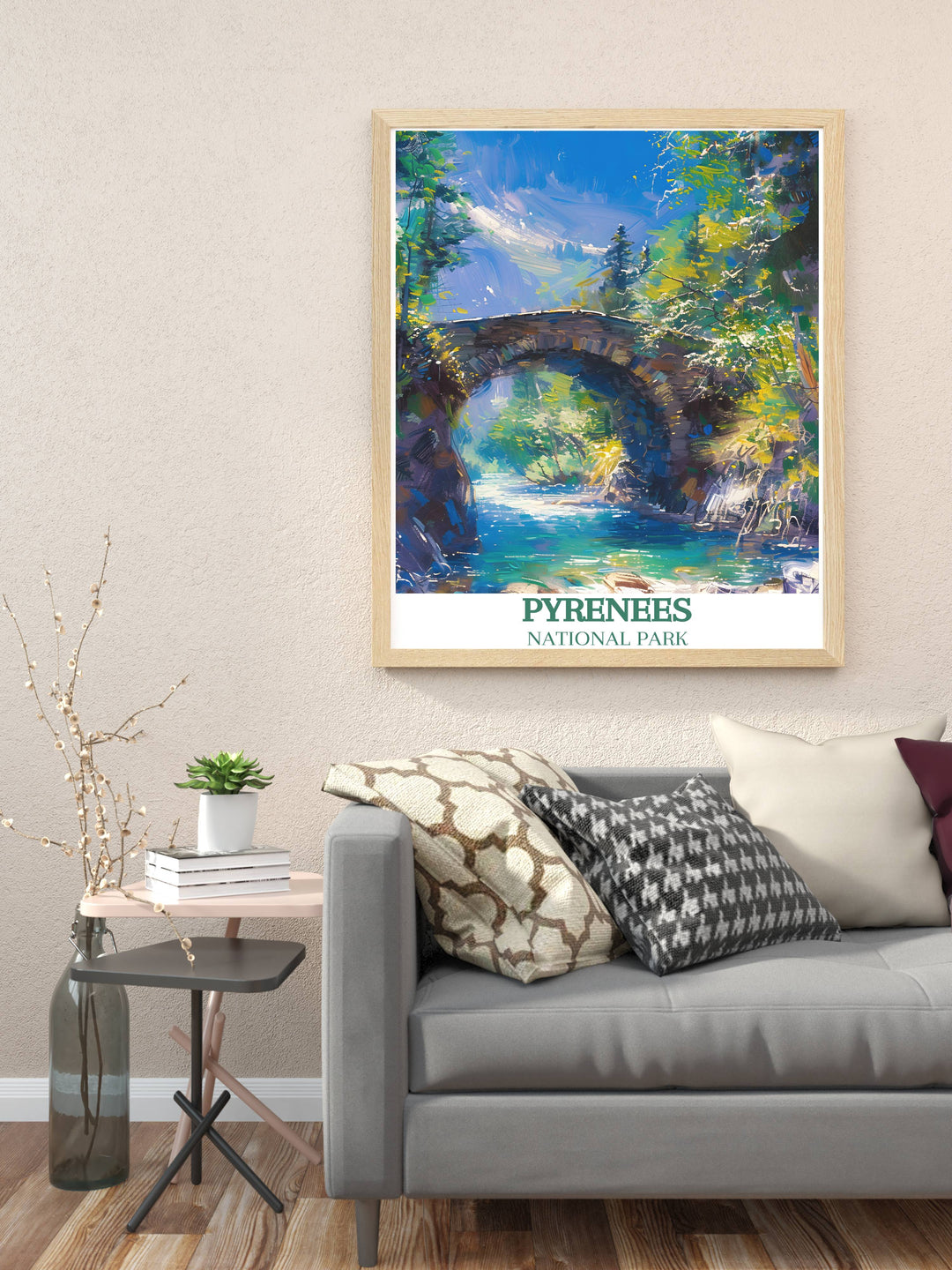 National Park art print of Pont dEspagne showcasing the stunning beauty of the Pyrenees Mountains perfect for stylish wall decor and home accents.