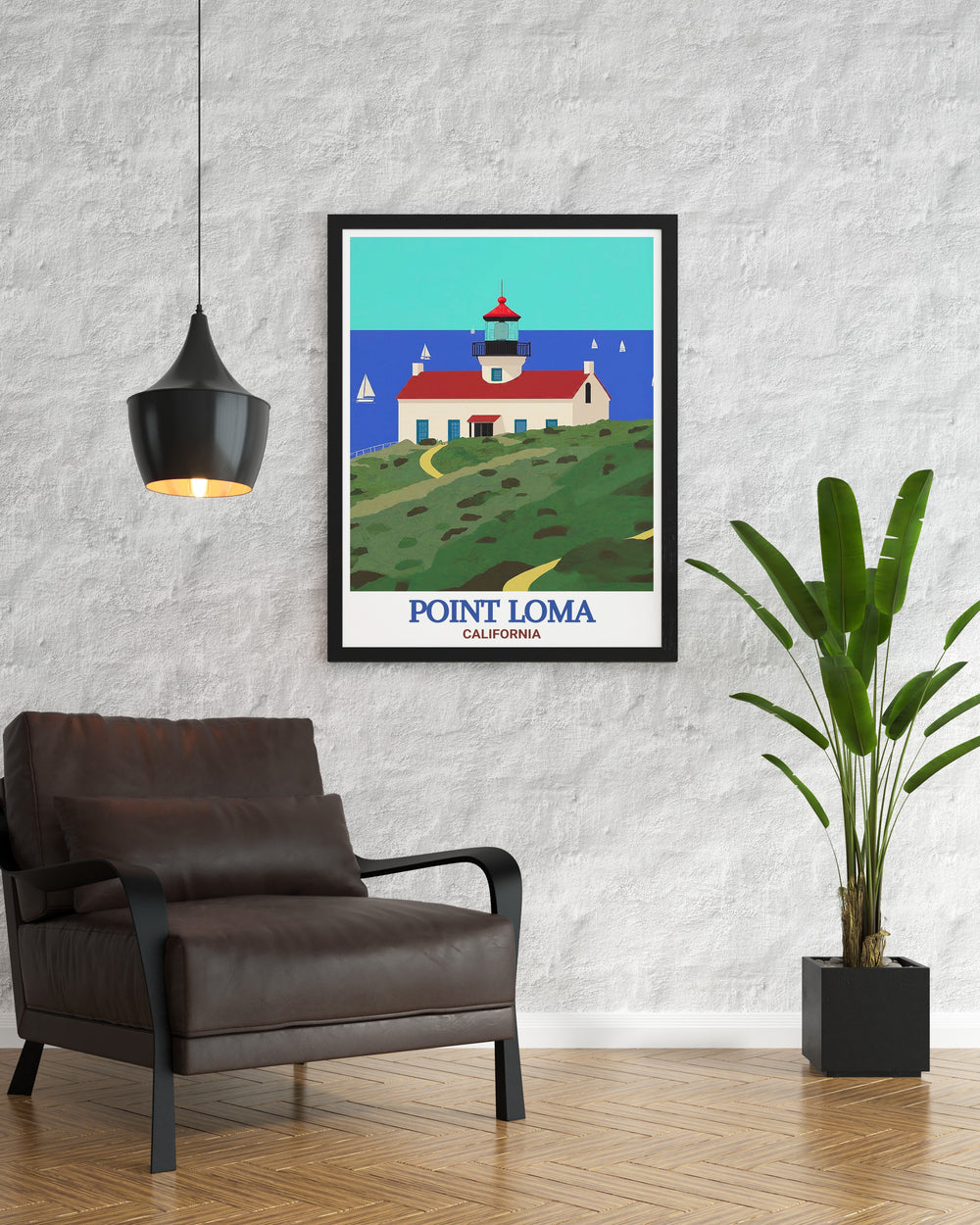 Elegant Old Point Loma Lighthouse artwork captures the timeless beauty of San Diegos coastline perfect for adding a touch of history and coastal charm to your living room decor making it a must have piece for anyone who loves San Diego and its rich maritime heritage