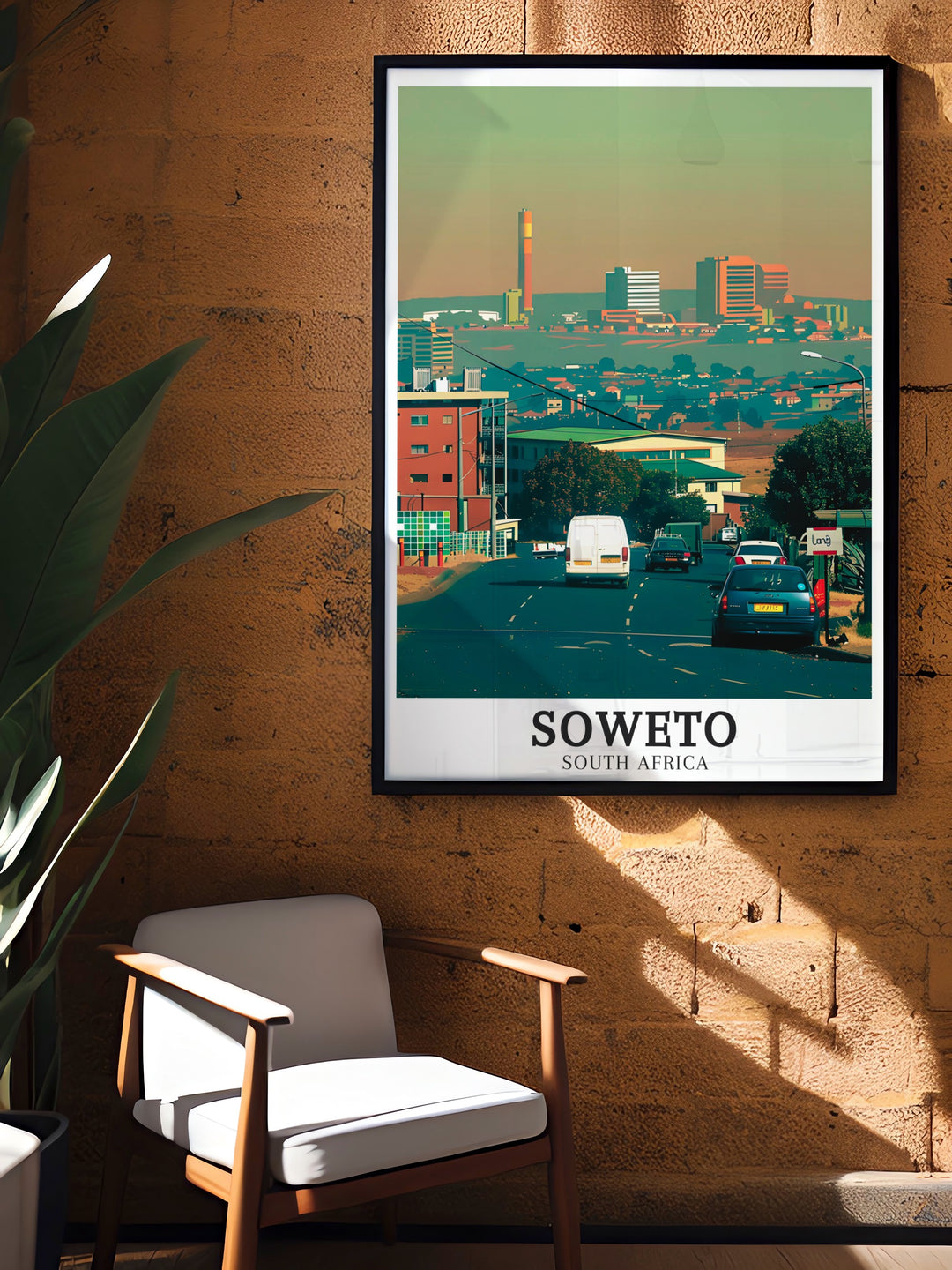 Wall Print of Sowetos Meadowlands neighborhood, showcasing the intricate details of its architecture and the vibrant life of its streets, ideal for those who appreciate art with historical and cultural depth.