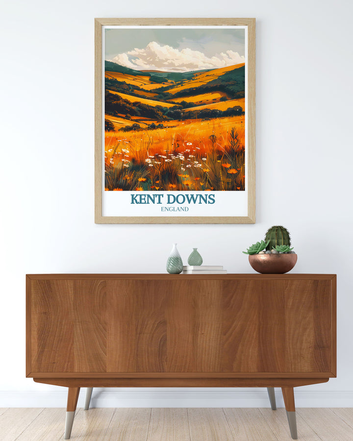 Beautiful Kent Downs Area of Outstanding Natural Beauty AONB wall decor ideal for nature enthusiasts and art lovers offering a serene and peaceful addition to your home with its captivating landscape and timeless design.