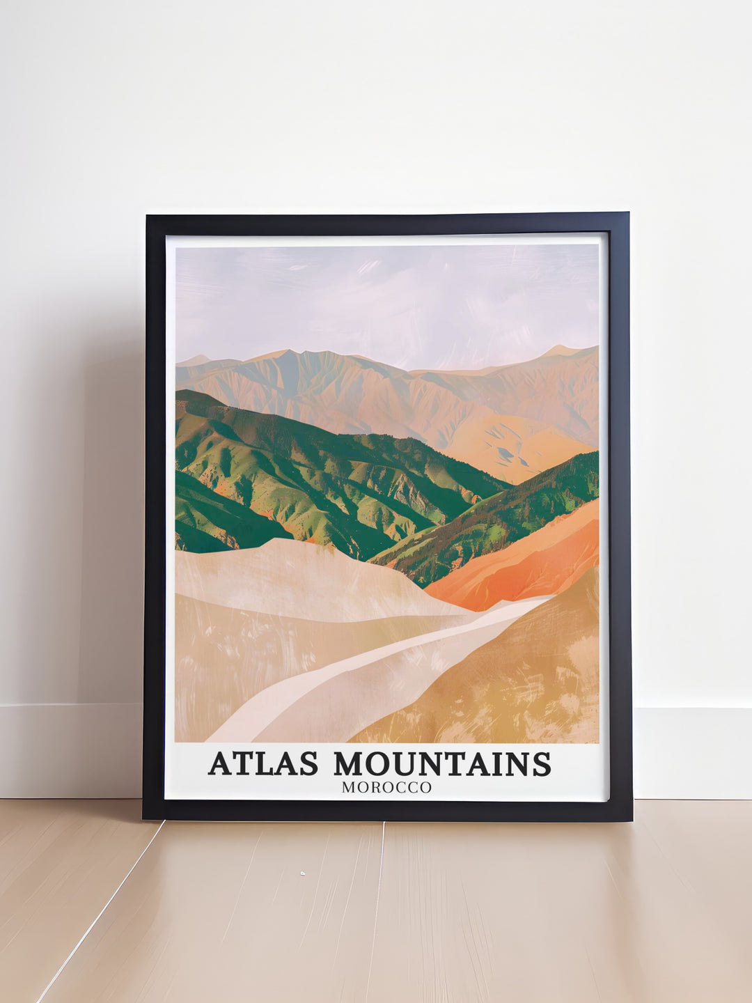 Morocco travel print capturing the serene beauty of Chefchaouen with the Rif Mountains and Tizi nTichka Pass High Atlas mountains stunning prints offering a blend of culture and natural beauty for your home decor