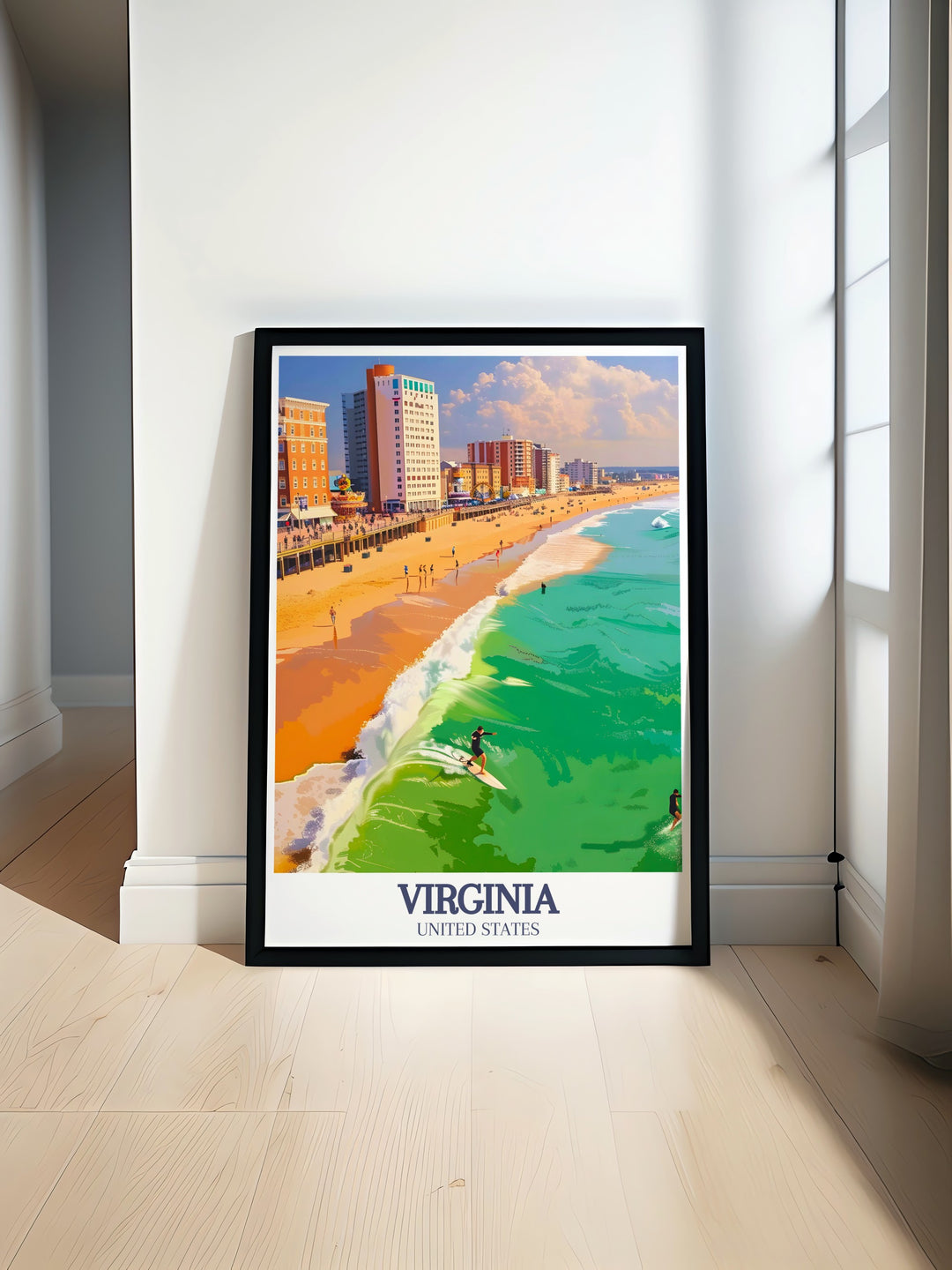 Beautiful Richmond Poster featuring a detailed city map with Virginia Beach boardwalk Virginia Beach elements perfect for wall art and personalized gifts adding a touch of vintage charm and historical significance to any home or office decor.