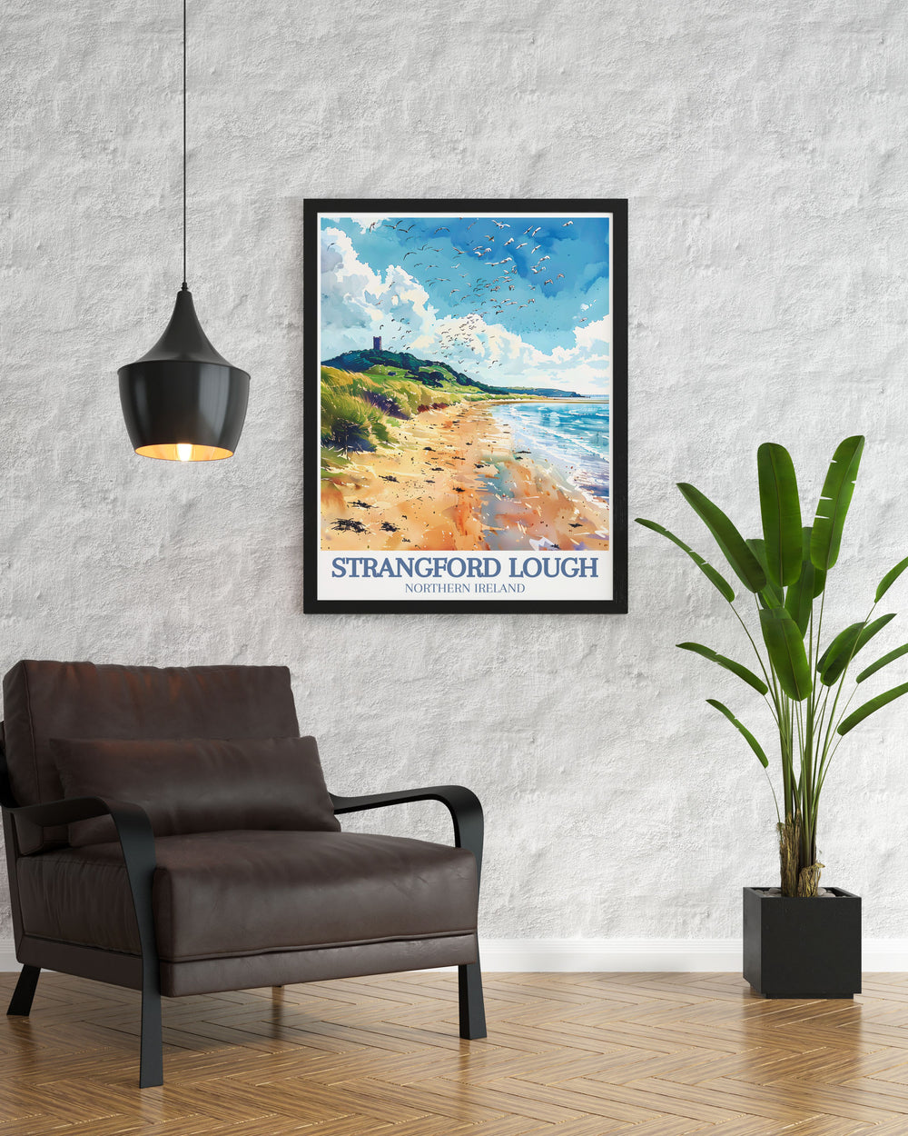 Belfast Poster featuring Audleys Castle Strangford Lough Marine Nature Reserve and Scrabo Tower Ireland brings the charm of Northern Ireland into your living space ideal for sophisticated wall decor