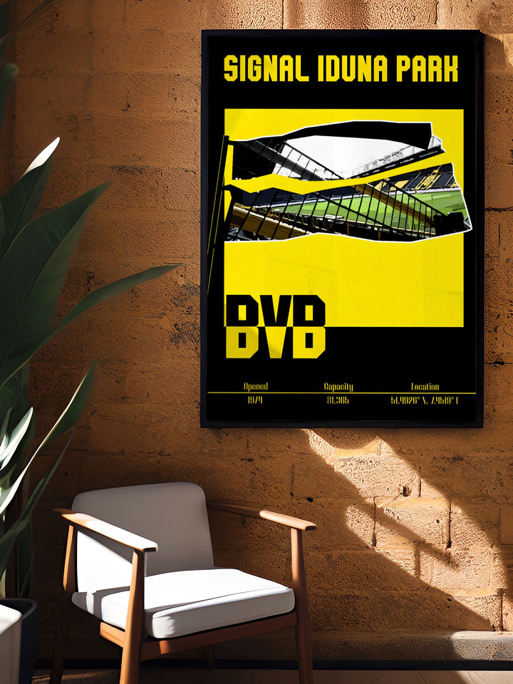 The Marco Reus Poster is essential for Borussia Dortmund fans featuring the iconic Signal Iduna Park and showcasing the talents of Julian Brandt and Donyell Malen in vibrant and dynamic detail