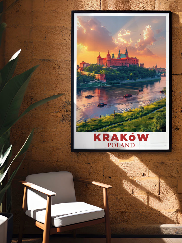 Featuring Wawel Castle in all its glory, this Krakow travel print is perfect for history lovers and art enthusiasts. The detailed artwork captures the castles timeless beauty, making it a must have piece for any wall.