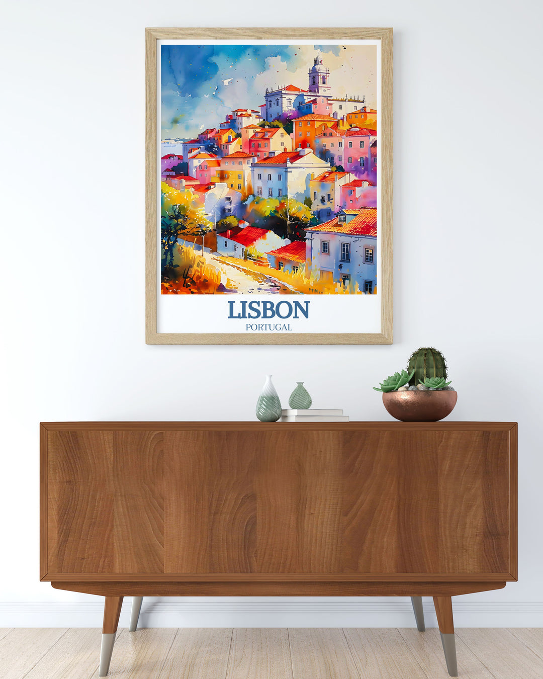 Explore the elegance of Portugal with our Minimal Poster of Alfama District Miradouro das Portas do Sol a versatile piece of wall art that complements any decor style while highlighting the beauty of Lisbon