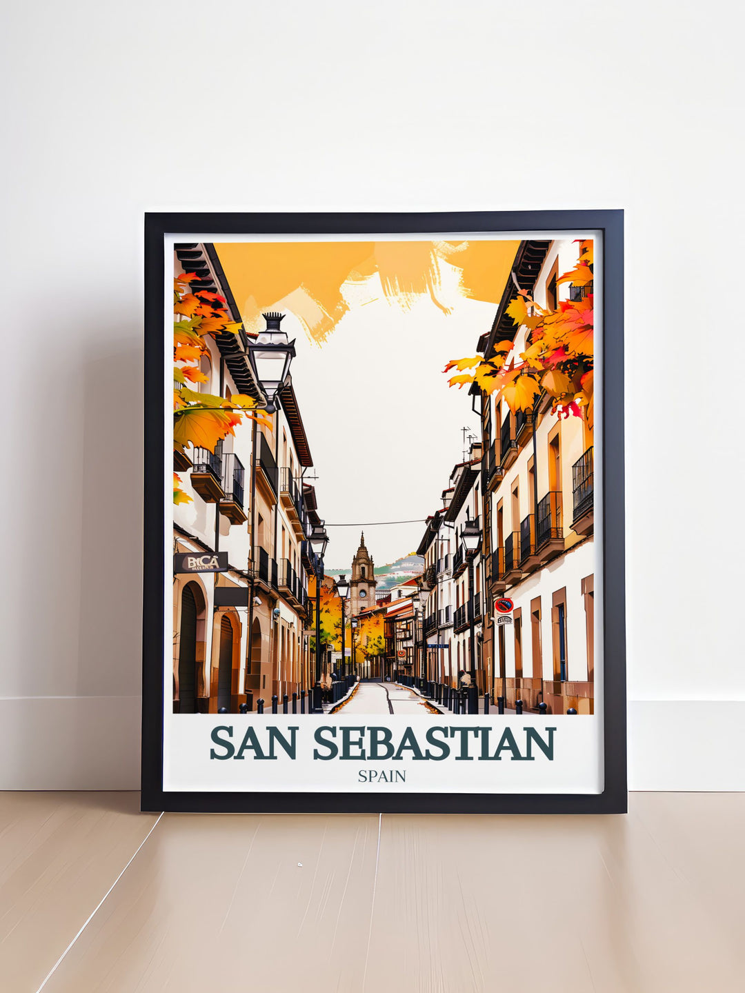 Vibrant San Sebastian Map showcasing Old Town and Buen Pastor Cathedral perfect for modern home decor this art print is a unique and stylish addition to any wall ideal for Fathers Day gifts Mothers Day gifts and gifts for friends