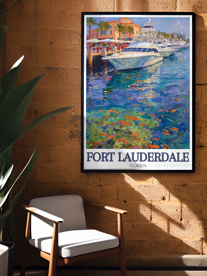 Las Olas Boulevard Travel Print showcasing the vibrant energy of this famous street in Fort Lauderdale, ideal for art lovers and travel enthusiasts looking to bring Florida into their space.