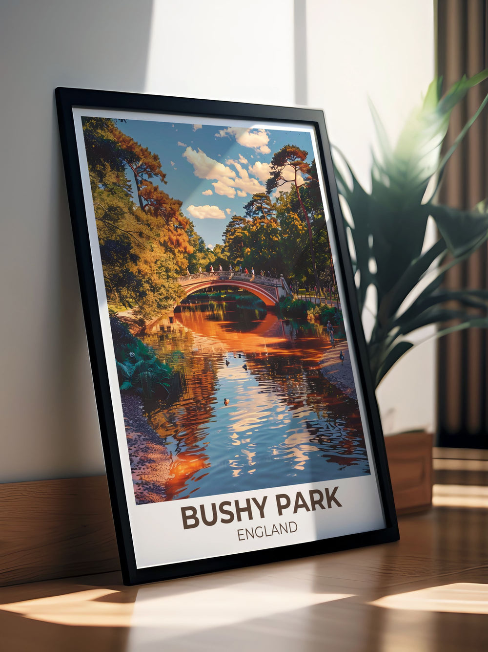 Richmond Park Print featuring majestic deer and the serene Longford River perfect for adding a touch of nature to your living space.