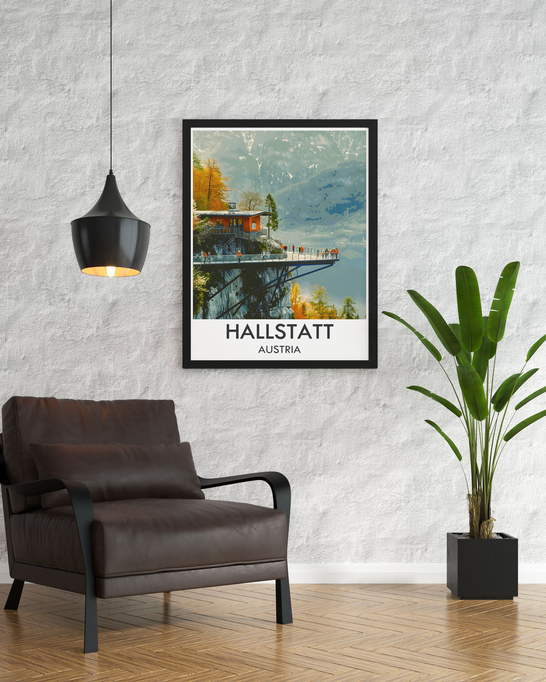 Featuring the dramatic views from Hallstatt Skywalk, this art print highlights the modern marvel that offers panoramic vistas of the village and lake, making it an ideal piece for thrill seekers.