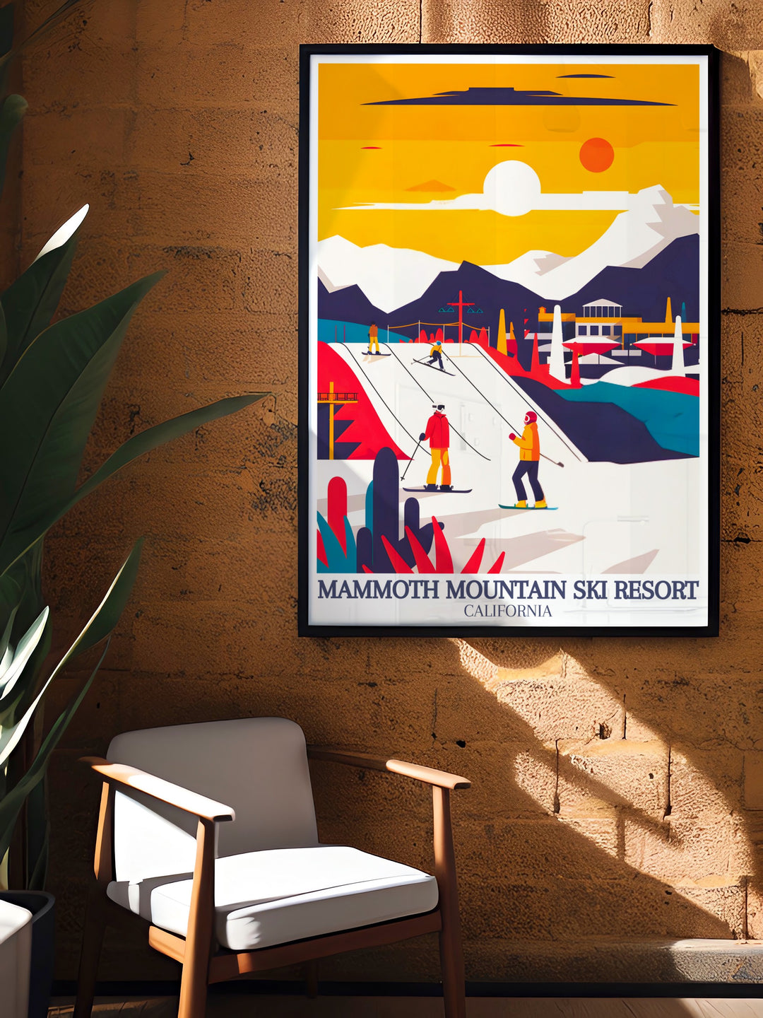 Celebrate Mammoth Mountains legendary skiing experience with this poster print. The artwork beautifully depicts the adrenaline filled halfpipe and the cozy après ski vibes. This travel poster makes a perfect gift for ski lovers and anyone who dreams of hitting the slopes.