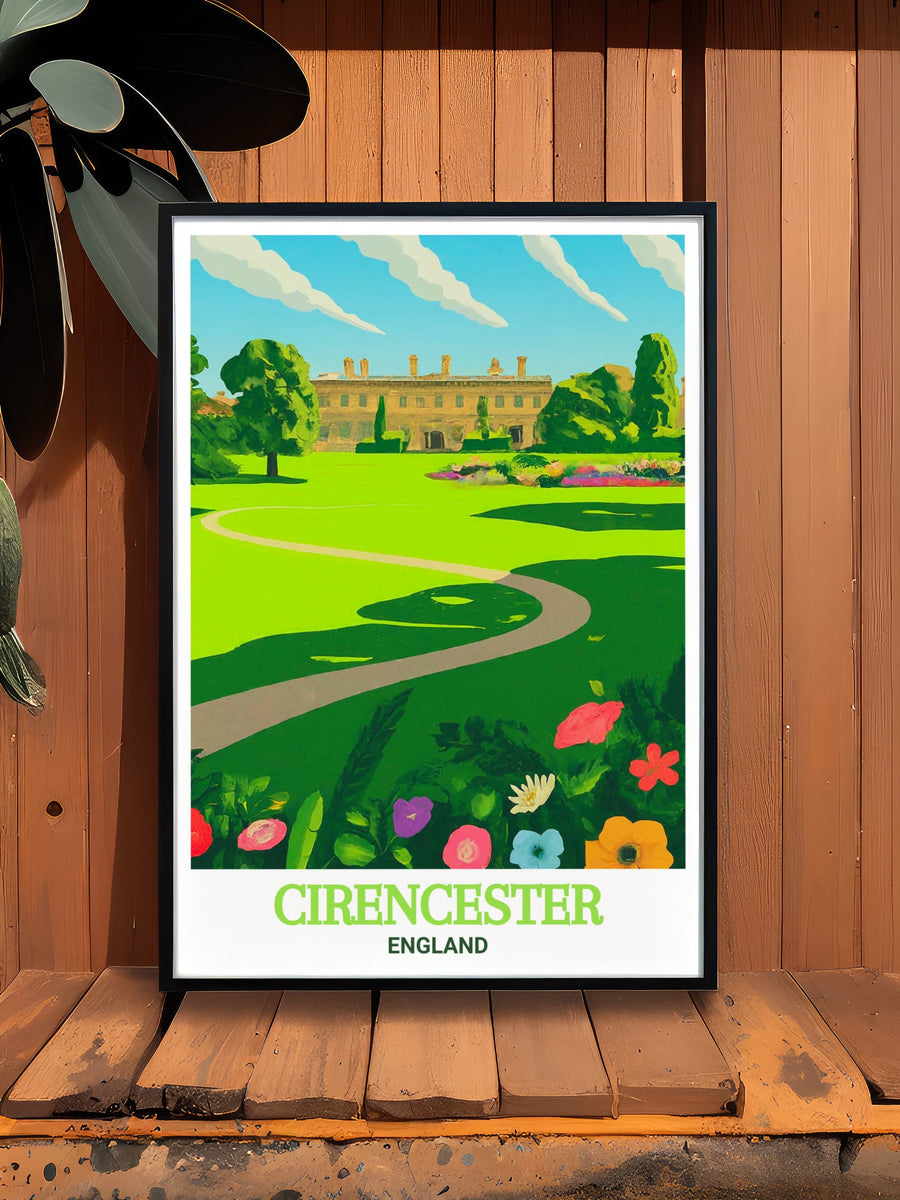 Experience the tranquility of Cirencester Park with this home decor print, showcasing the lush greenery and peaceful paths that make this historic English park a beloved destination.