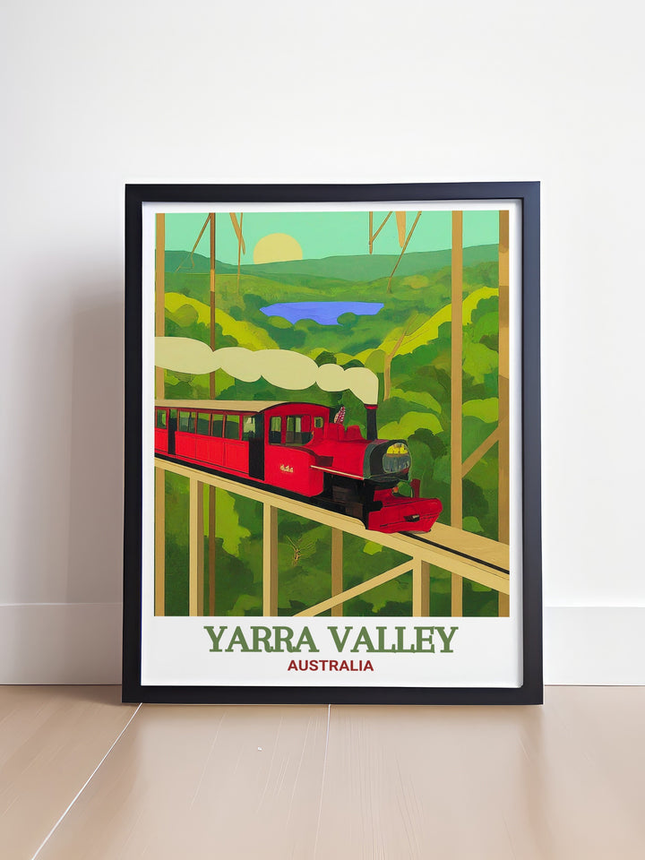 A stunning travel print of Australias Yarra Valley, capturing its iconic vineyards and natural beauty. Perfect for wine lovers or those who appreciate the scenic charm of the Australian countryside, this piece brings tranquility to your home.