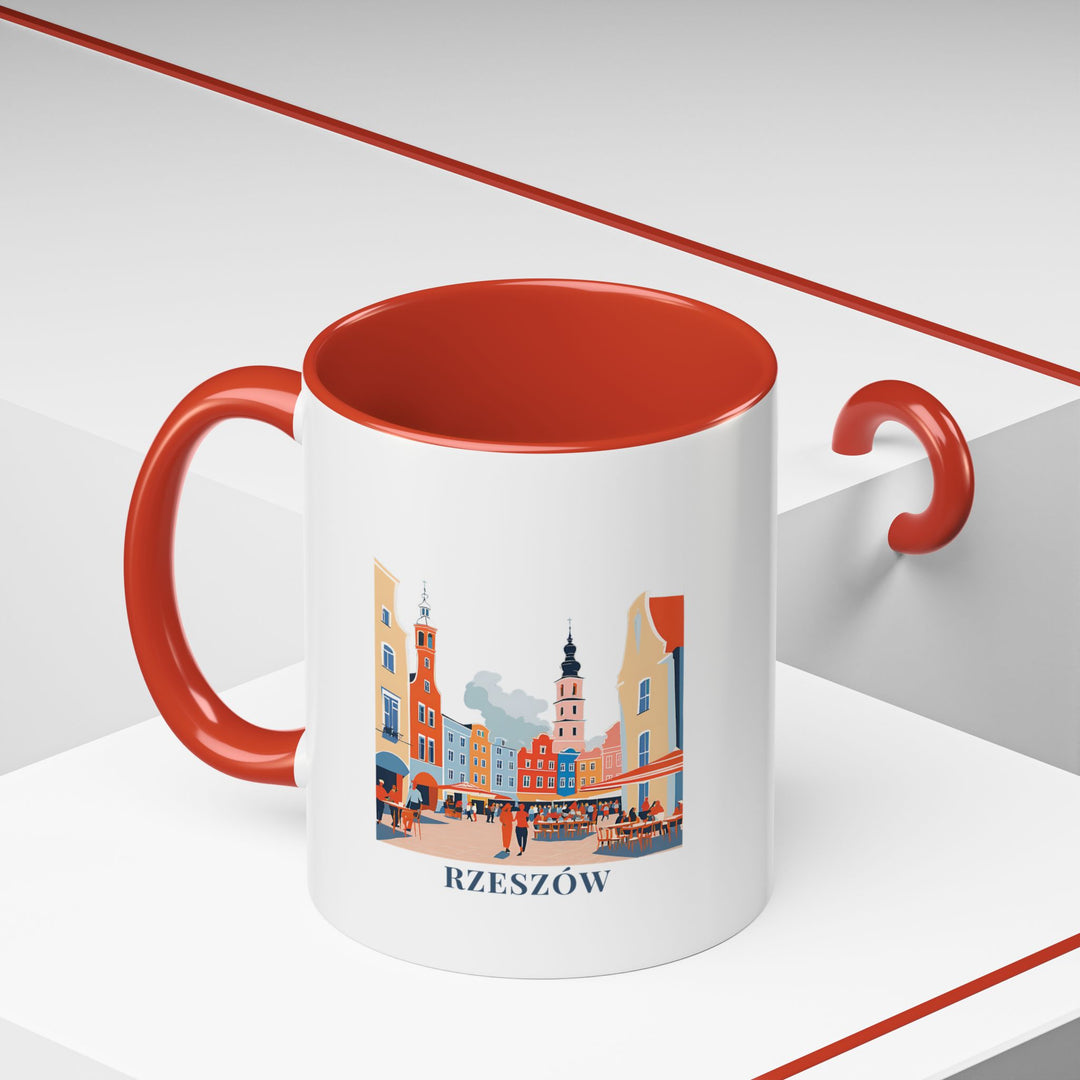 Enjoy a piece of Rzeszów Poland with this beautifully designed ceramic mug. Featuring vibrant artwork inspired by the city's scenic landscapes and iconic landmarks, it is microwave and dishwasher safe, making it both practical and artistic.