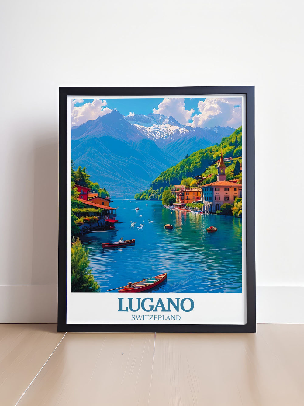 This detailed art print celebrates the vibrant energy and charm of Lugano, making it an ideal piece for those who appreciate the fusion of natural beauty and urban sophistication.