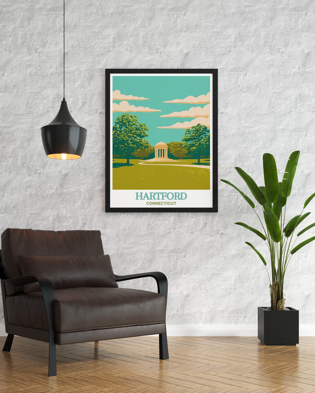 Hartford city map print featuring the beauty of Bushnell Park in a colorful and modern style. This stunning print is perfect for anyone looking to add a touch of elegance and charm to their home decor with a fine line depiction of Hartfords vibrant streets.