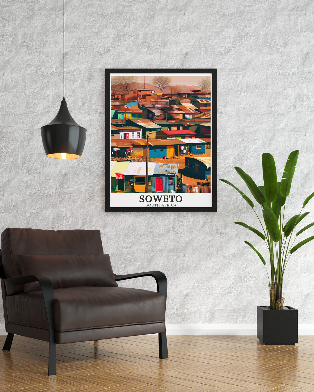 Soweto Print depicting the vibrant streets of the Gauteng Province slum township, capturing the spirit of resilience and the rich history of Johannesburgs most iconic township, ideal for those who appreciate South African culture.