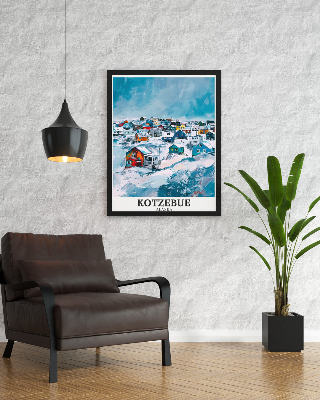 Wall print of Qikiqtaġruk offering a minimalist yet striking representation of the town and its surrounding landscapes a beautiful way to honor the heritage and natural beauty of Alaska