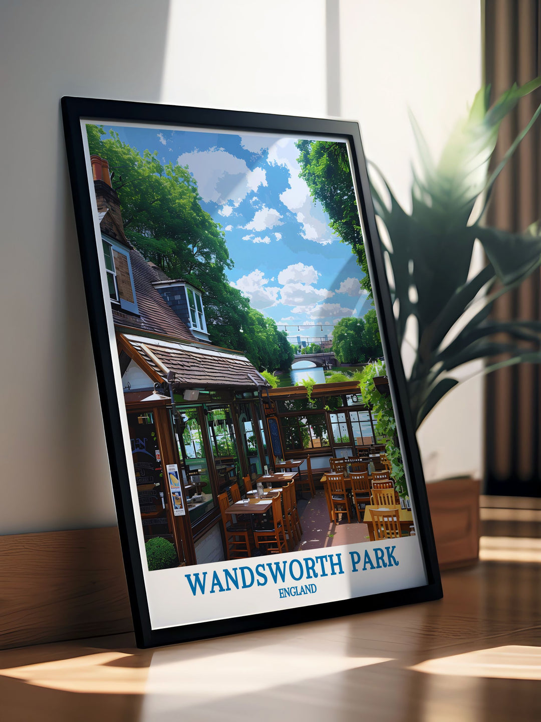 A stunning representation of Wandsworth Park, this poster emphasizes the parks historical charm and vibrant community spirit. Perfect for art collectors and travelers who wish to bring a piece of Londons rich heritage into their living spaces, it offers a blend of history and art, capturing the essence of this beloved park.