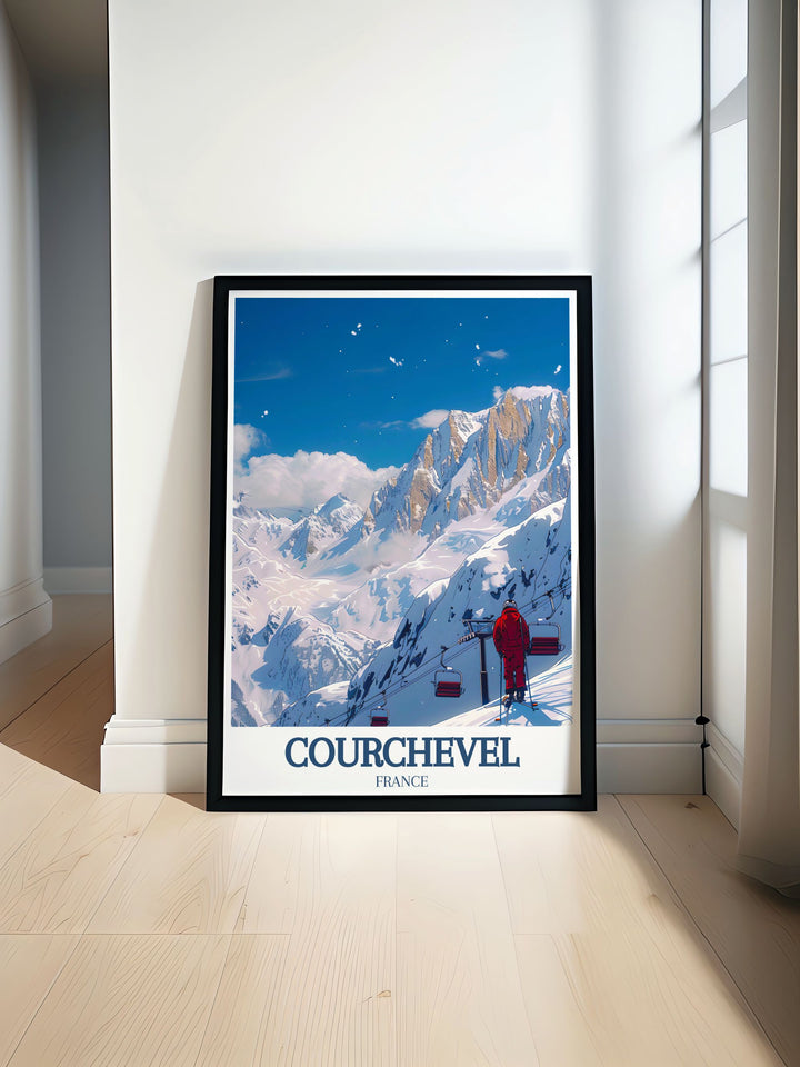 a poster of a skier on a snowy mountain