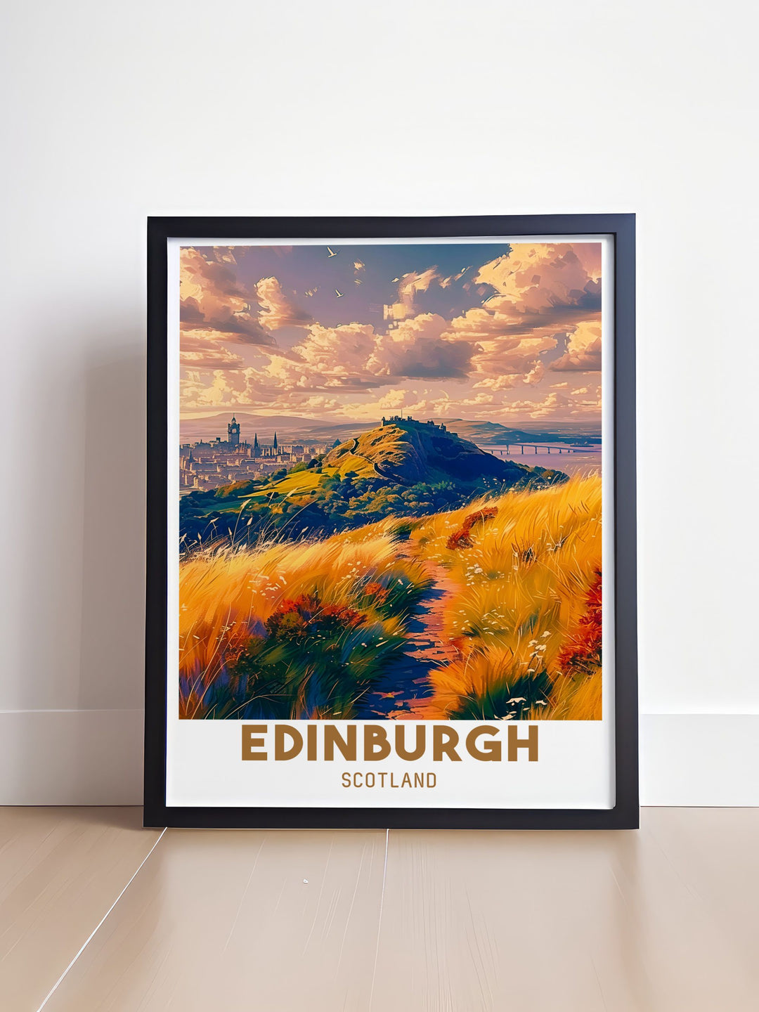 Vintage poster highlighting the historic charm of Edinburghs Royal Mile, showcasing the rich cultural heritage and scenic views of the city.