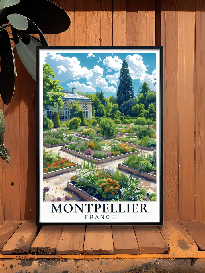 Montpellier Travel Print showcasing the historic charm and modern beauty of Jardis des Plantes de Montpeiller