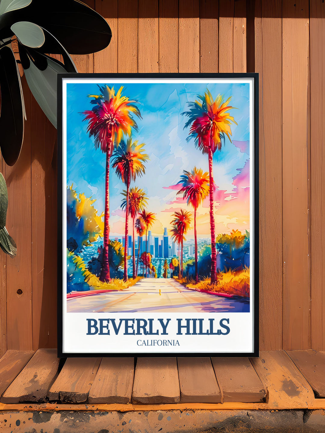 Detailed digital download of Beverly Hills, featuring the bustling Sunset Boulevard and the breathtaking Los Angeles cityscape. Ideal for any art collection or as a memorable travel keepsake, bringing the allure of California into your home.