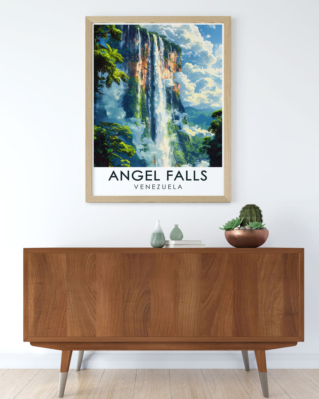 A vivid and captivating Angel Falls poster that highlights the sheer height and grandeur of this natural wonder. Perfect as a gift for adventurers or anyone who appreciates the beauty of untouched landscapes, it brings the spirit of Venezuela into any space.