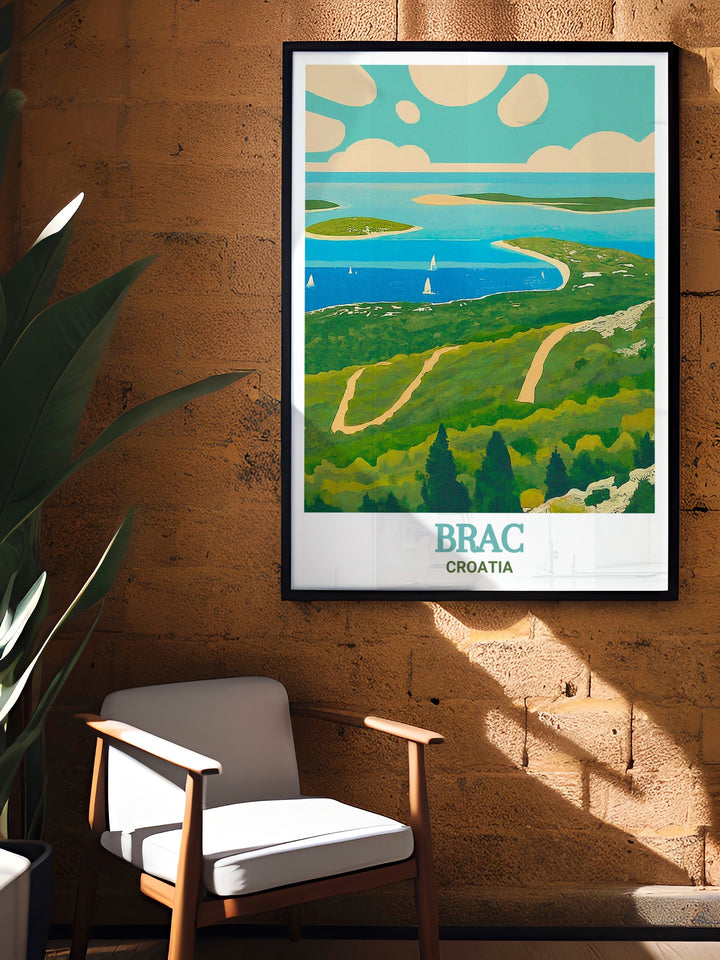 Our Vidova Gora wall art from Brac Island offers a captivating view of Croatias stunning landscapes. The artwork highlights the peaks natural beauty, making it an ideal piece for those who appreciate nature and history