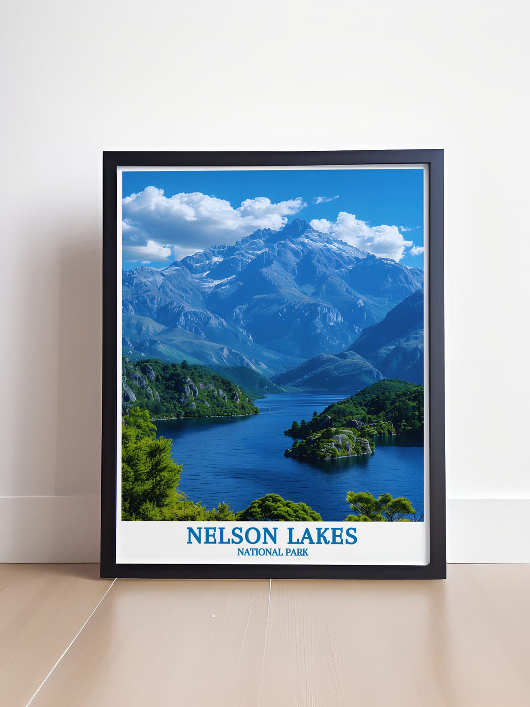 Captivating Lake Rotoiti calm waters and scenic views artwork featuring the majestic landscapes and serene environment of this national park ideal for nature enthusiasts and those looking to transform their living spaces.