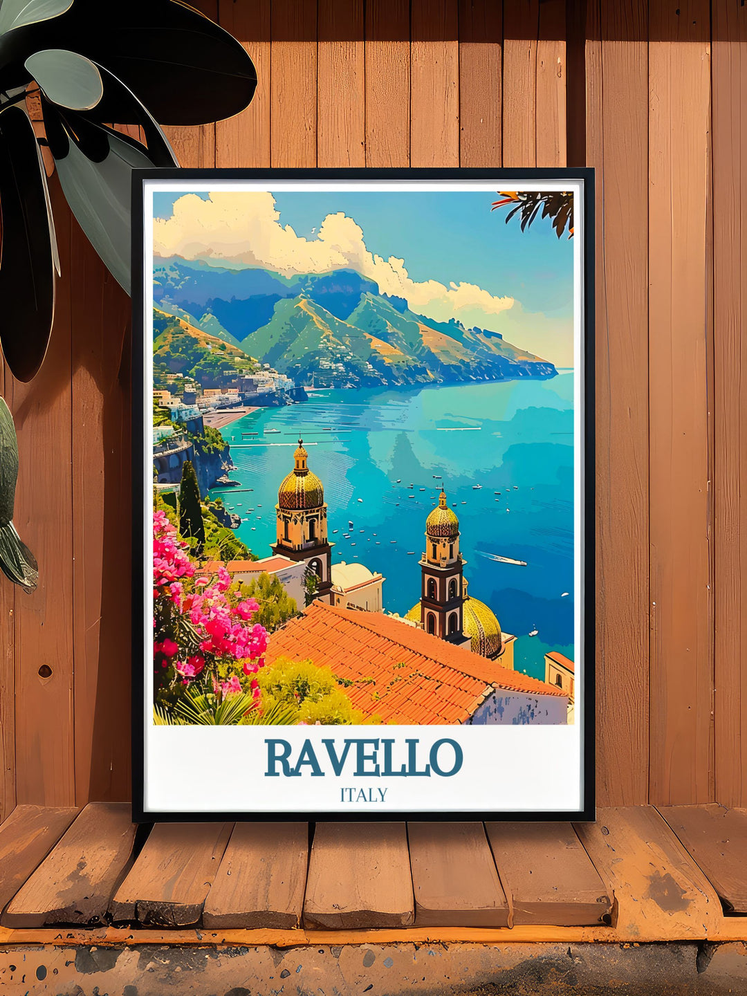 Southern Italy art featuring the picturesque Villa Rufolo Amalfi coast. This stunning print captures the villas timeless beauty and is perfect for those looking to enhance their home decor with elegant and sophisticated artwork