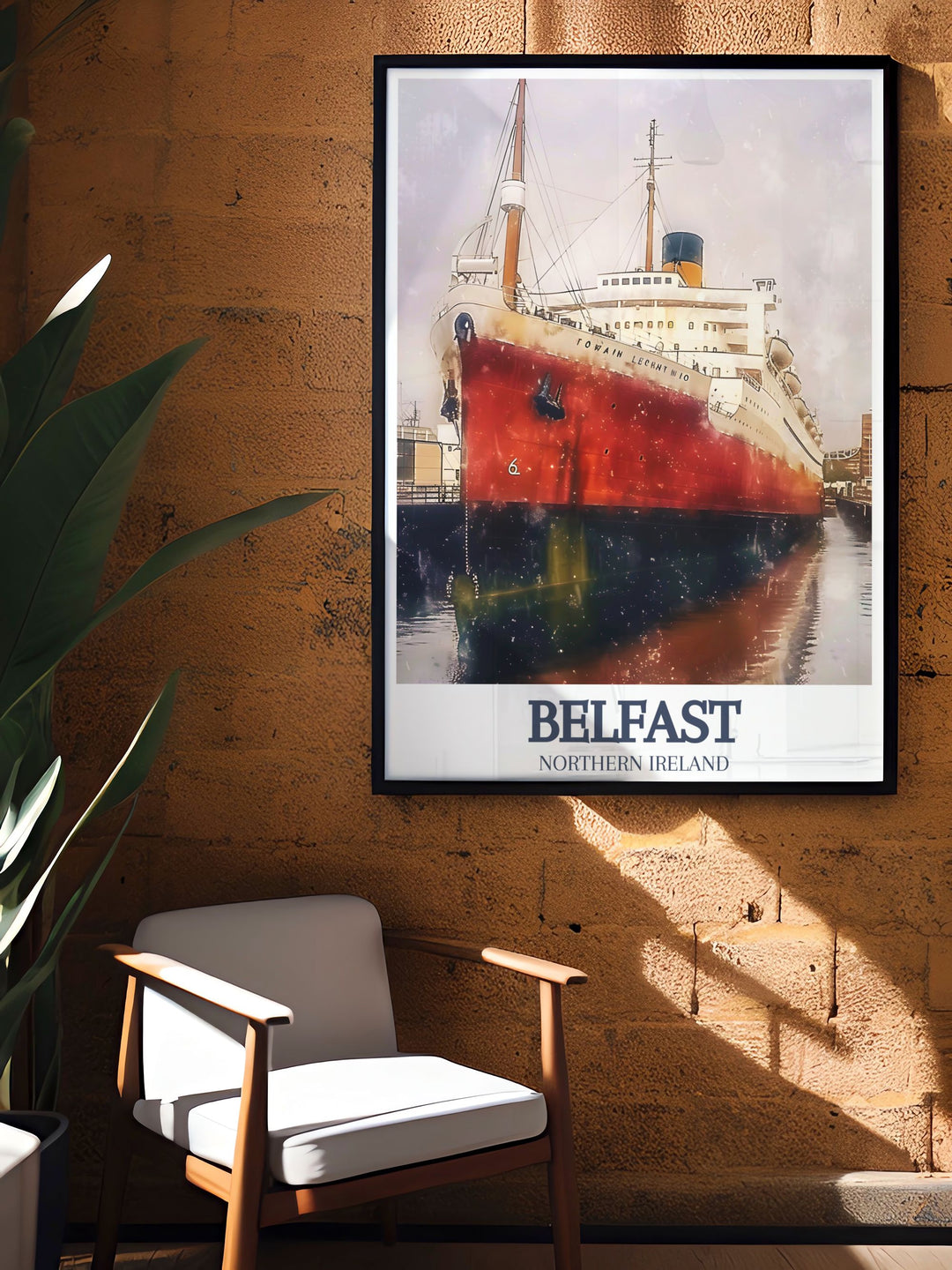 Captivating Titanic Belfast SS Nomadic wall art showcasing Belfasts iconic shipbuilding landmarks. Ideal for home decor, these Ireland artworks bring a touch of UK charm and sophistication to any space, making them perfect gifts.