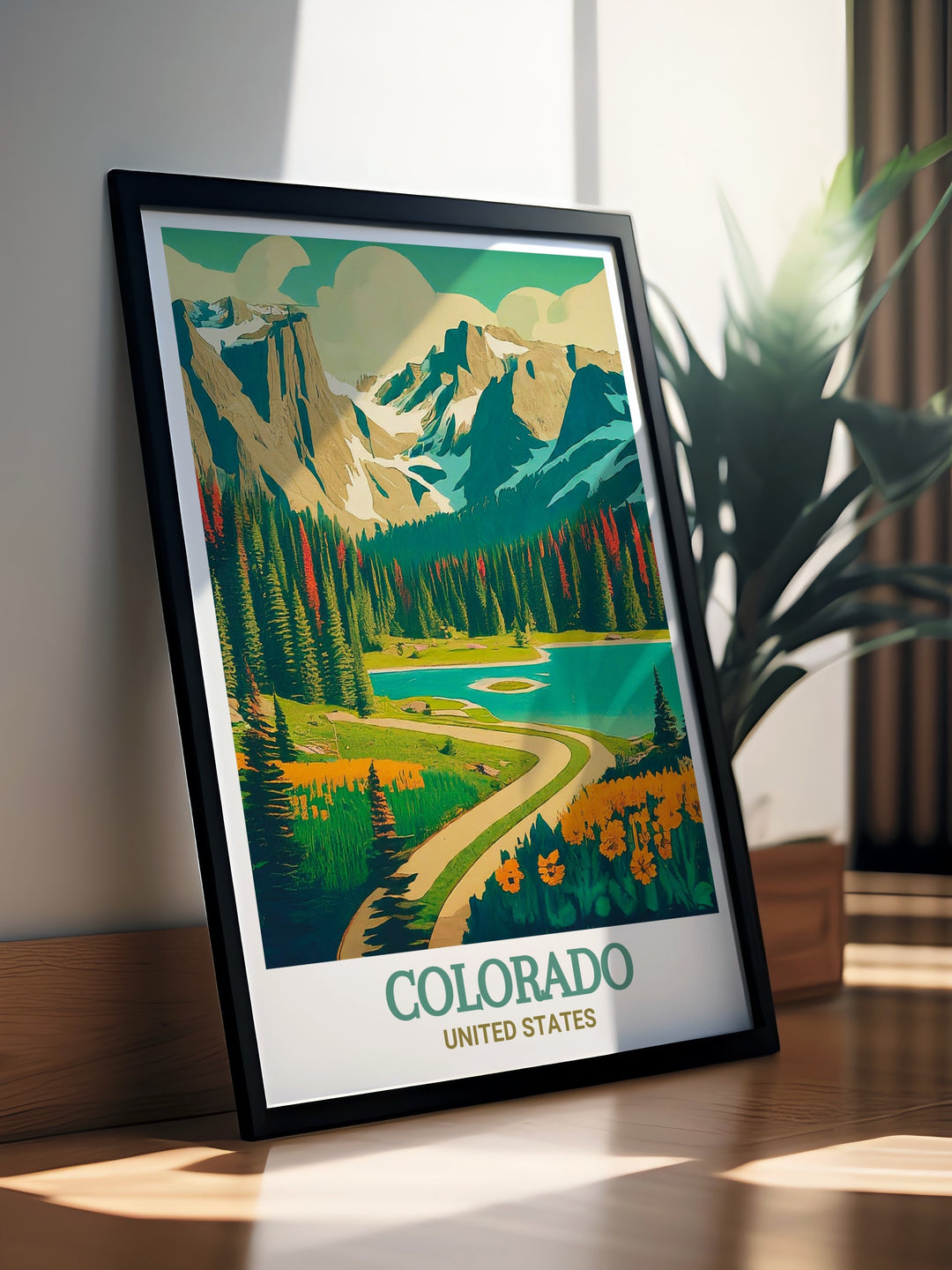 Colorado Travel Art featuring Rocky Mountain National Park and Leadville perfect for creating stunning living room decor with prints that showcase the beauty and history of Colorado perfect for any Colorado Decor enthusiast or gift seeker