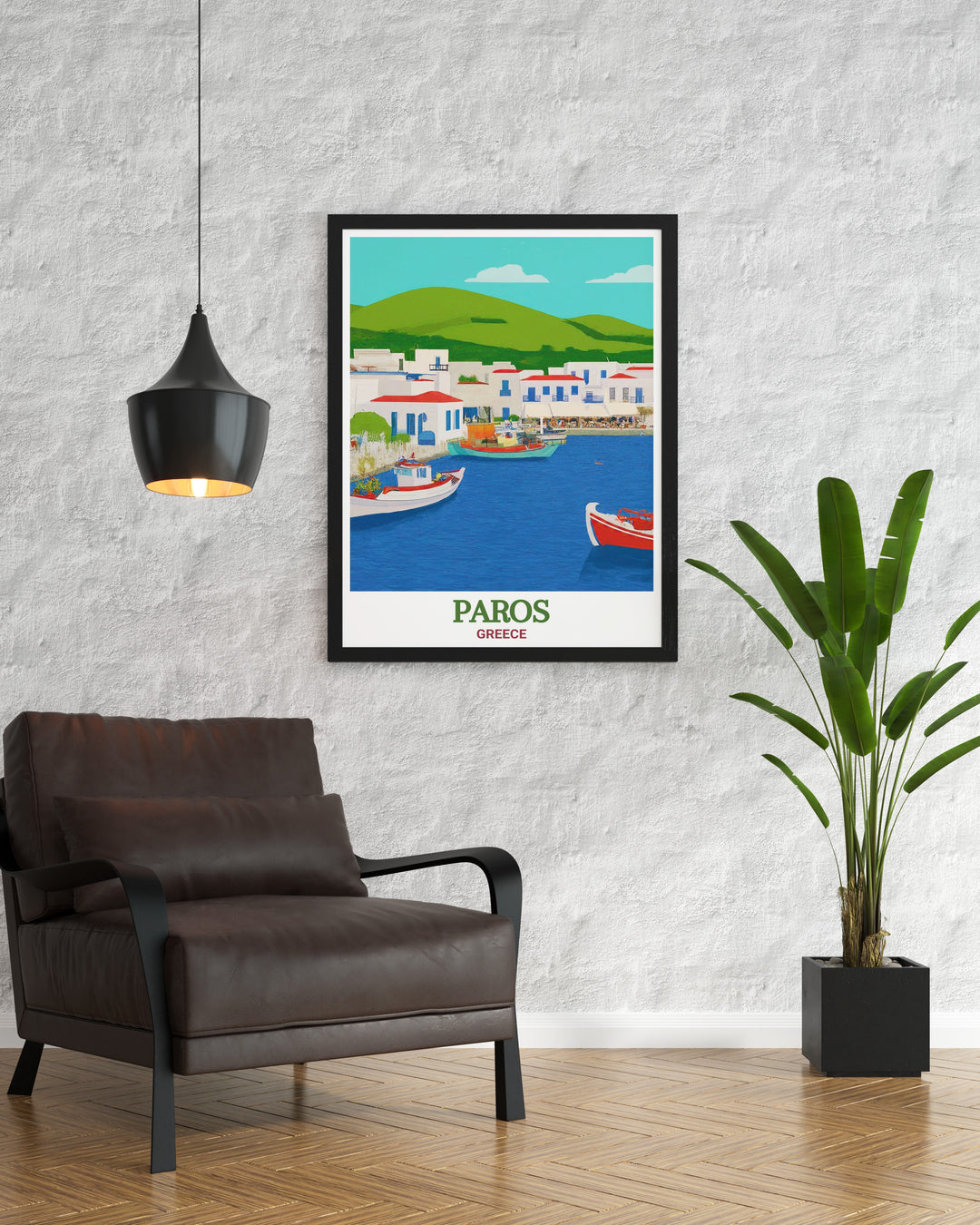 Experience the timeless beauty of Greeces Cyclades with this framed art of Naoussa Harbor, Paros. The classic framing and high quality print make it a thoughtful gift for anyone who loves the Mediterranean.