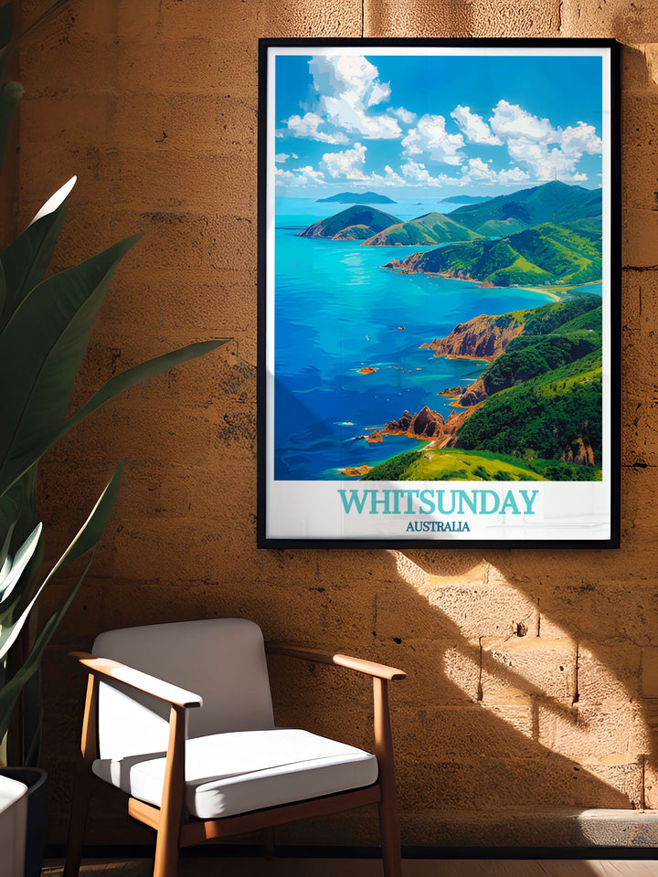 Whitsunday Islands Travel Prints featuring Great South Molle Island are perfect for nature lover gifts bringing the vibrant colors and serene beauty of Australian beaches into your home with stunning wall art