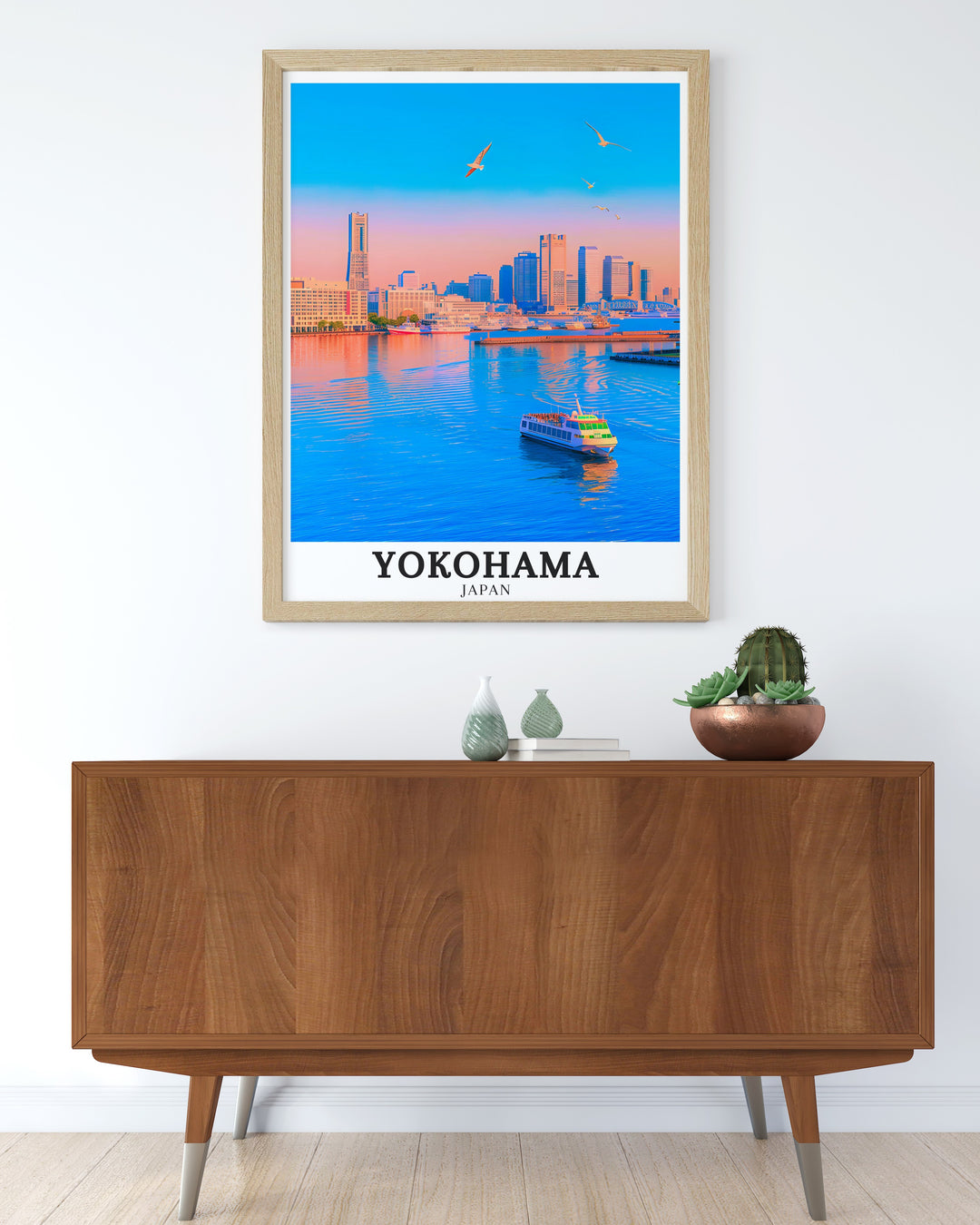 The Yokohama skyline, with its mix of historic charm and modern architecture, is showcased in this striking print. Featuring Landmark Tower and Minato Mirai, the artwork captures the essence of the citys evolving landscape. This piece is ideal for adding a touch of Japanese elegance to your decor.