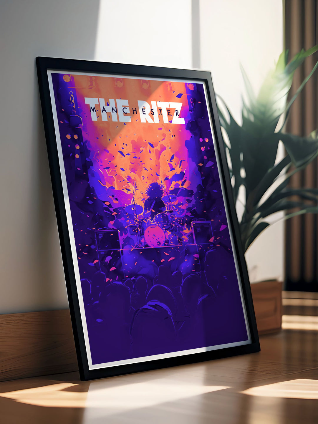 This travel print showcases the stage of The Ritz Manchester in stunning art deco style. Known for hosting iconic performances, this poster is a tribute to the venues role in Manchesters music history, offering a stylish addition to any home or office.