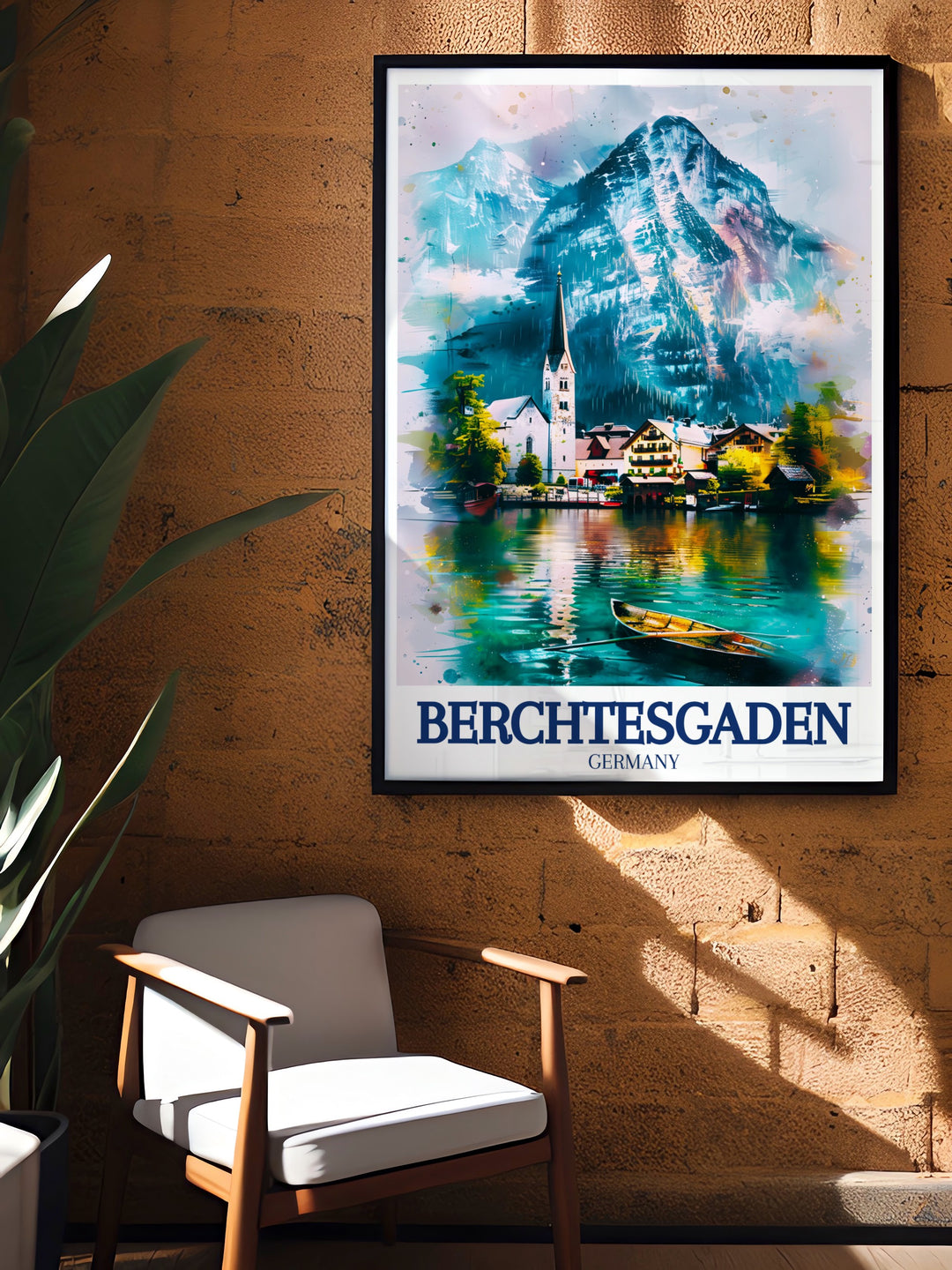 Our Berchtesgaden framed art piece showcases the beauty of Germanys Alps, featuring both Kings Lake and Ramsau Village. This vintage inspired poster print captures the essence of alpine tranquility and makes for an unforgettable gift or home décor piece.