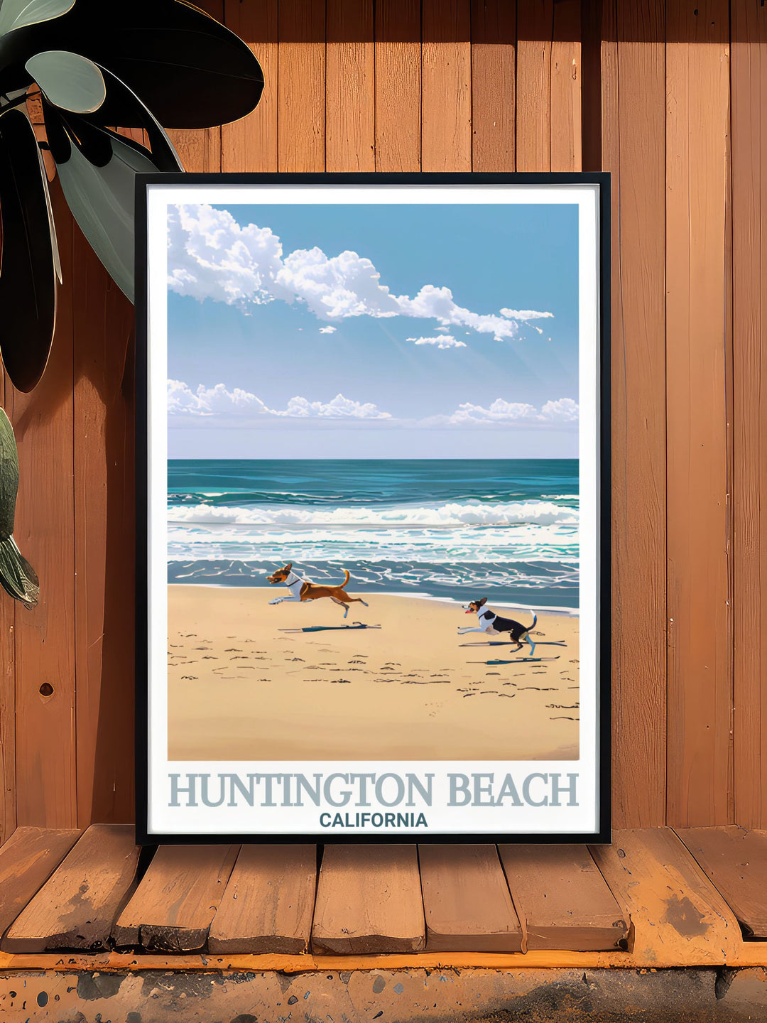 Celebrate the beauty of Huntington Beach, California, with this framed art print. Featuring the famous pier and Huntington Dog Beach, this artwork adds a coastal touch to any room and is a perfect gift for surfers, beachgoers, or anyone who loves the ocean.