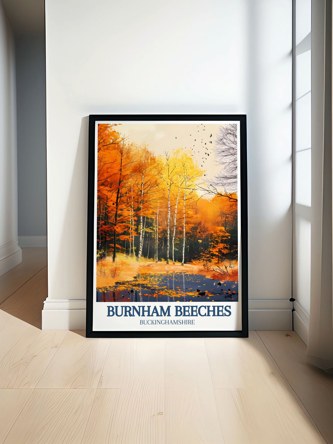 Stunning Burnham Beeches print highlighting the lush landscapes of Upper Pond and the charming ambiance of Farnham Common, ideal for nature enthusiasts and countryside lovers.